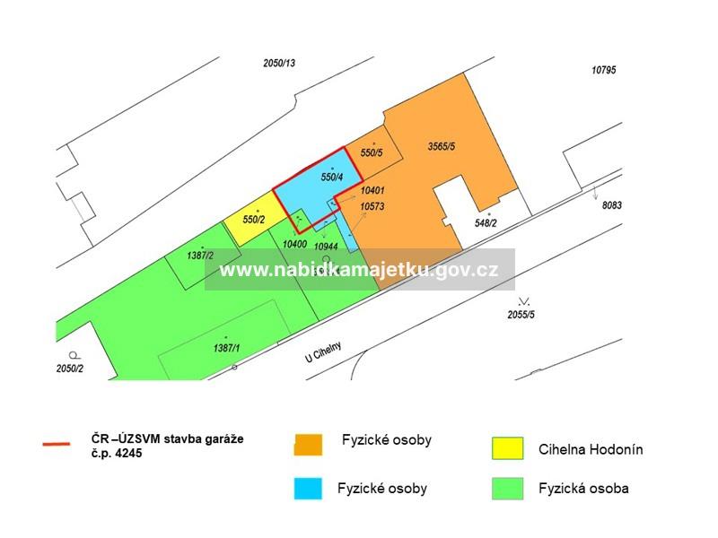 Hodonín, garáž č.p. 4245 na st. p. č. 550/4, st. 10400, st. 10401