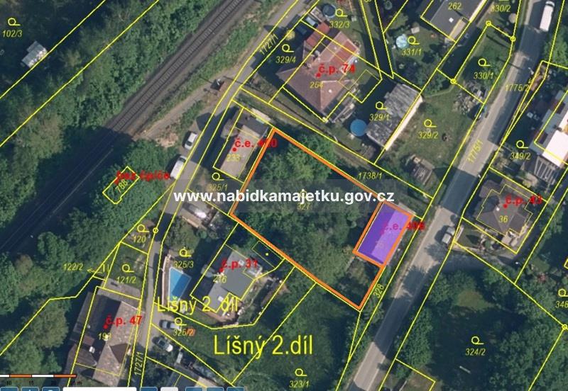 k.ú. Líšný, st.p.č. 35 (výměra 111 m2) se stavbou č.e. 406 rod. rekr., a p.p.č. 327 (výměra 842 m2)