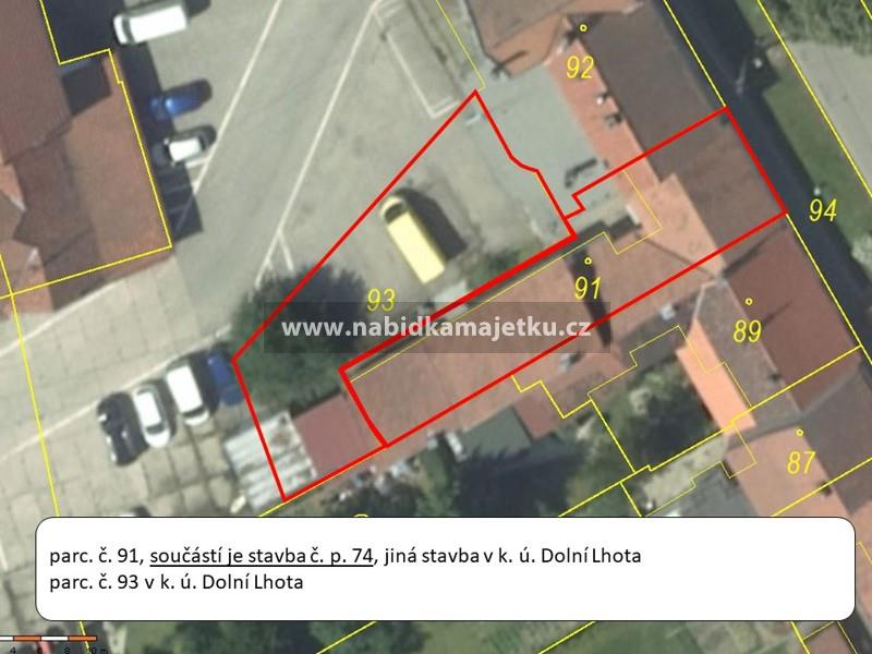 k. ú. Dolní Lhota - parc. č. 91, součástí je stavba: Dolní Lhota č. p. 74 a parc. č. 93