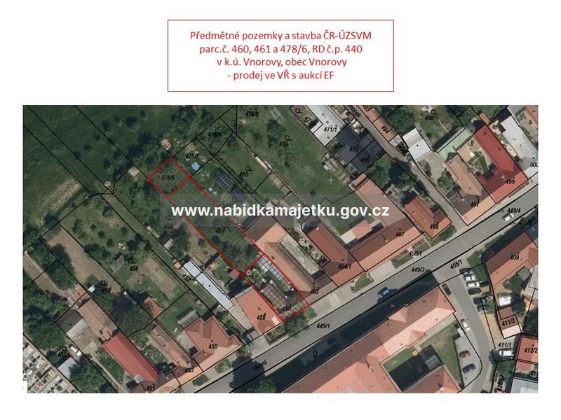 Vnorovy, pozemek parc.č. 460, součástí je stavba RD č.p. 440, pozemky parc.č. 461 a 478/6